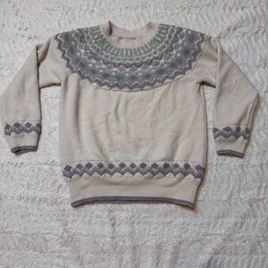 Rain + Rose Maeve Sweater Fair Isle Nordic Knit Heather Gray Size Large